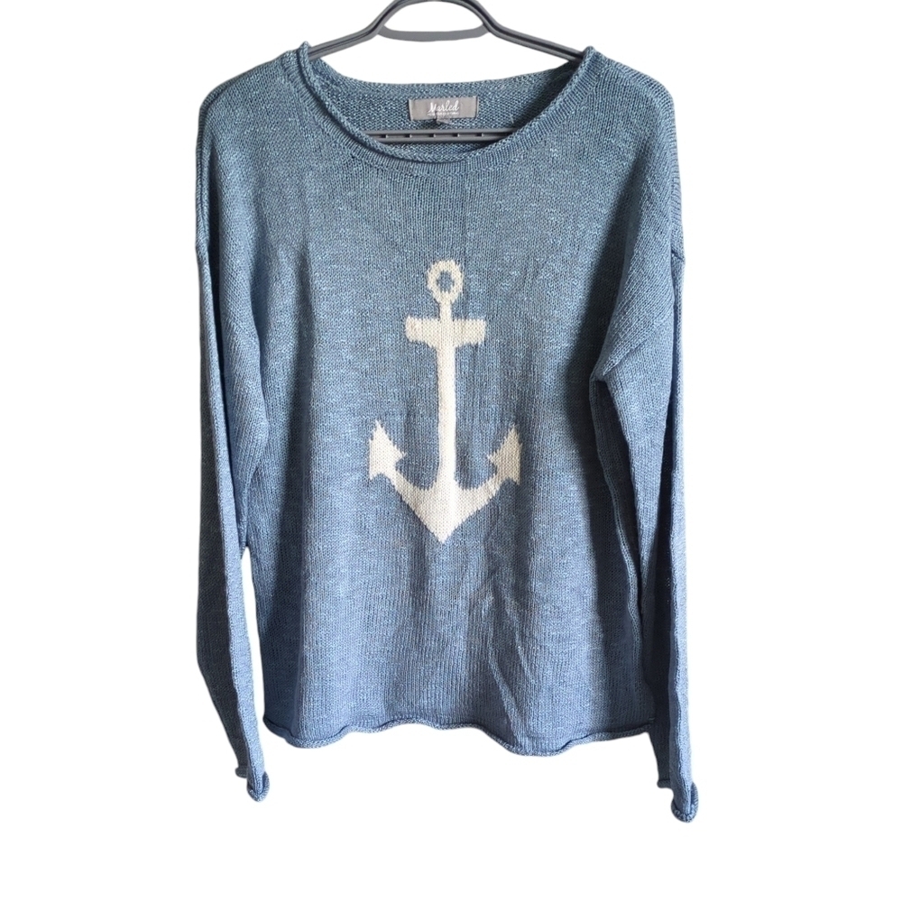 Marled Anchor Loose Knit Crew Neck Sweater NWOT Size M